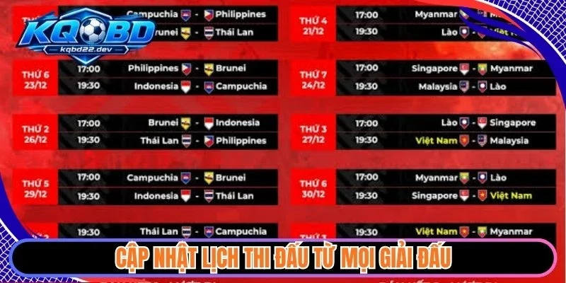 Cập nhật lịch thi đấu từ mọi giải đấu